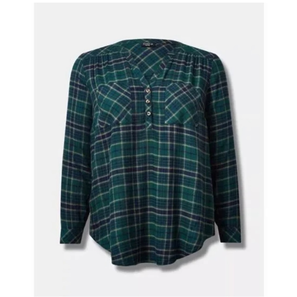 Torrid blue & green Harper brushed flannel tunic Size 2